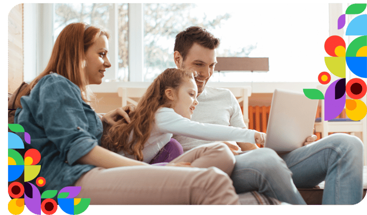 Happy family staying connected through regular email updates from their childcare centre