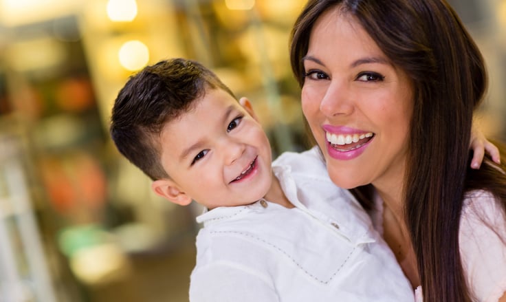 Happy mother having fun with her son at the mall