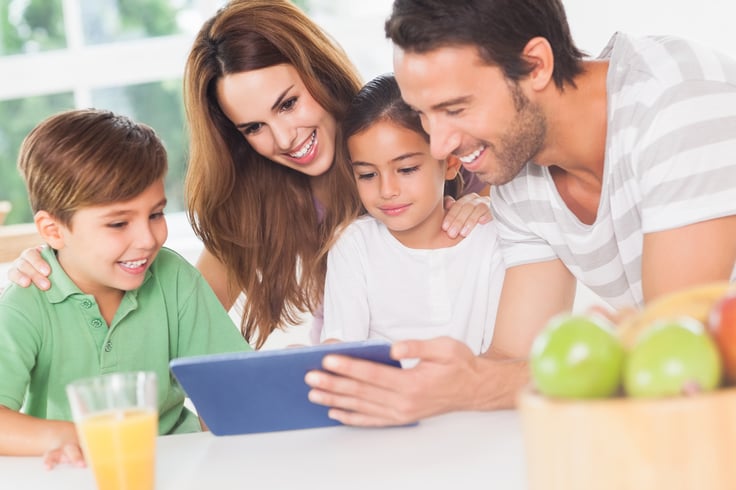 Family using a tablet pc in kitchen