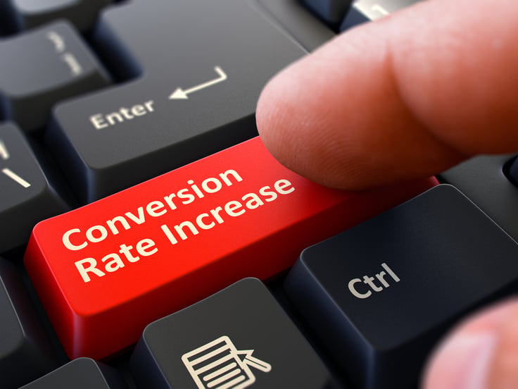 Conversion rate increase button on a computer keyboard