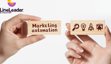 avoid these marketing automation mistakes: LineLeader by ChildcareCRM best practices - hands holding marketing automation blocks