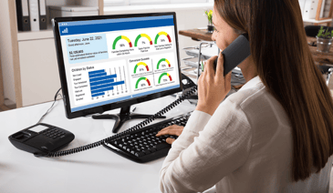 woman on phone while using crm+