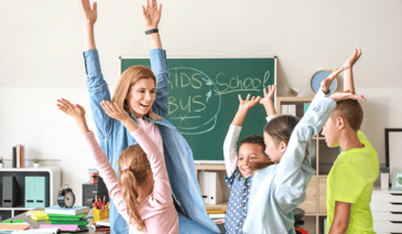 positive classroom & learning environment: happy students cheering