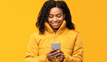 woman in yellow on mobile app