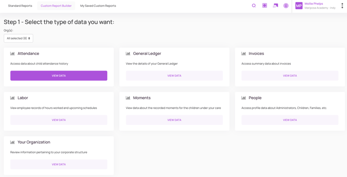 Screenshot of the Custom Report Builder in the LineLeader platform