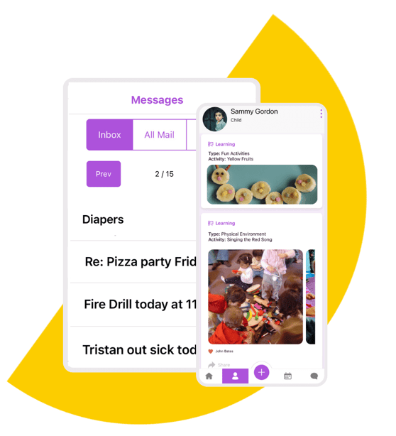 Family messaging feature mockup in childcare software platform