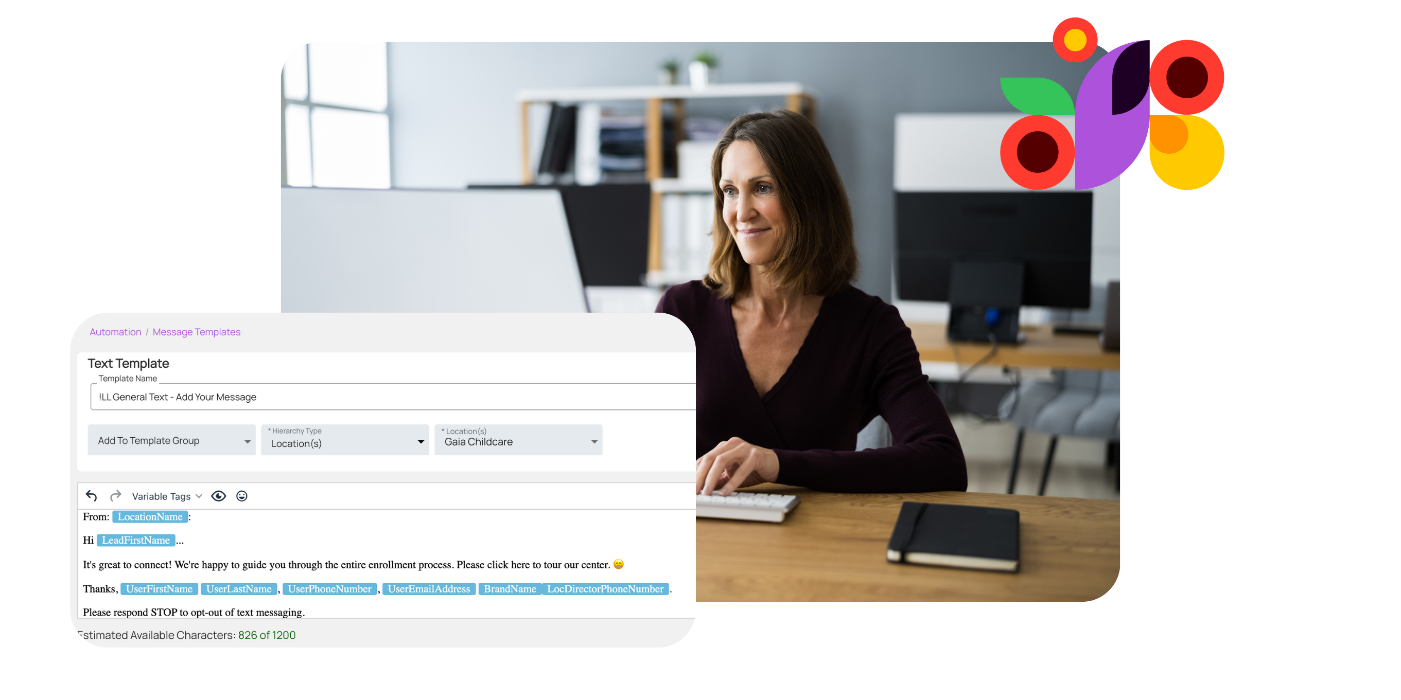 Automated message templates displayed in LineLeader parent engagement software