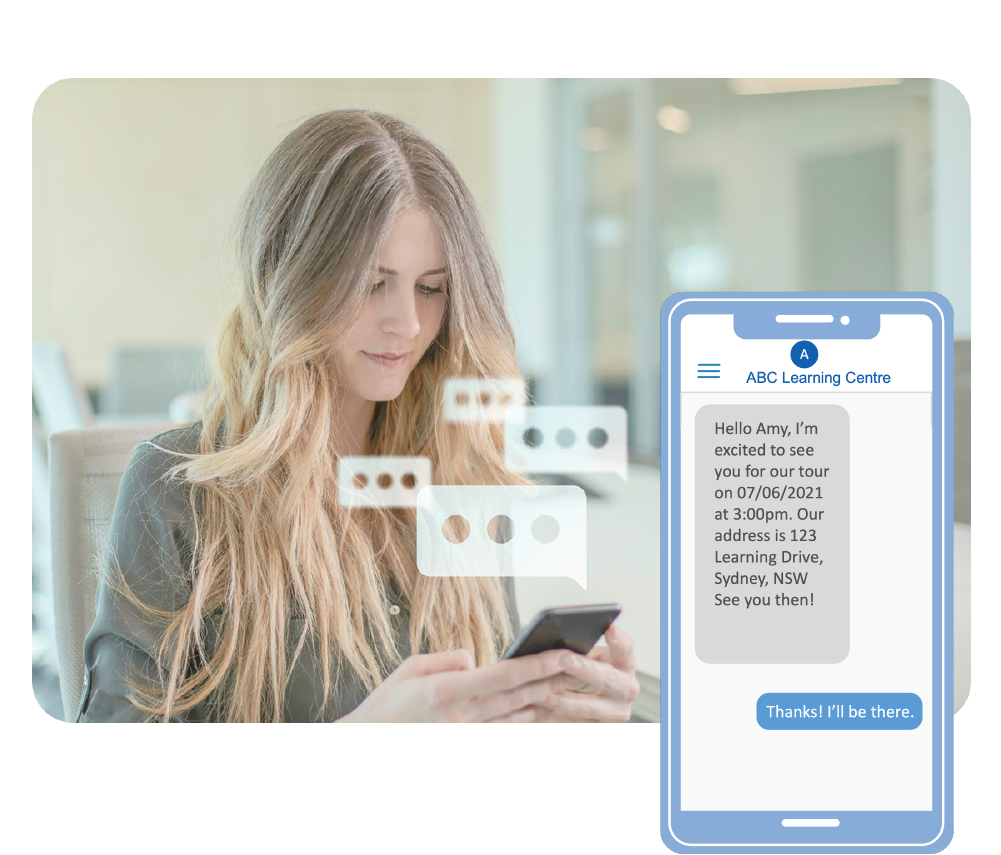 Girl using Telephony, the texting system in the LineLeader app