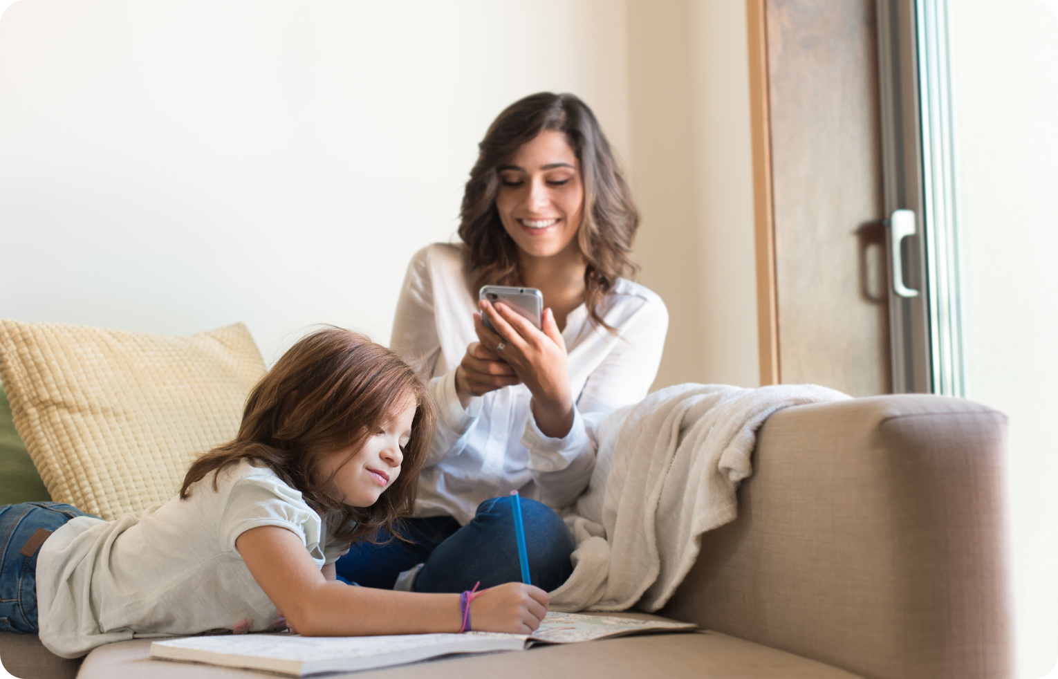 mom checking family engagement app