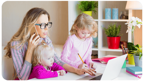 mom with kids on laptop and phone crop