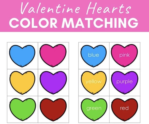 heart matching game - educational daycare valentines ideas