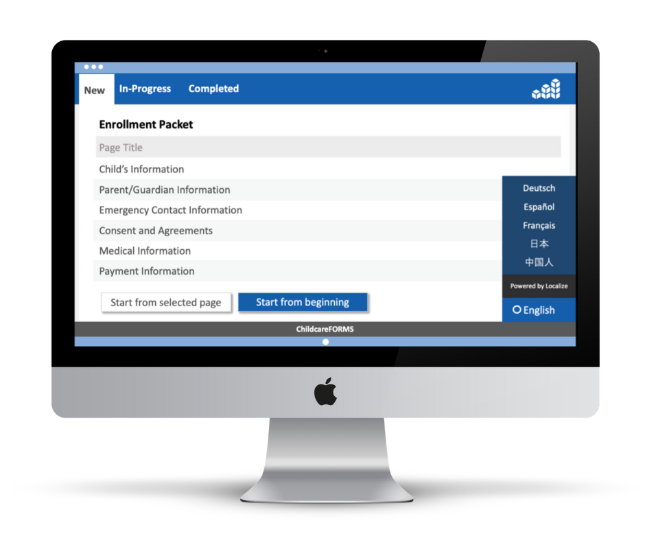 Example digital registration forms 